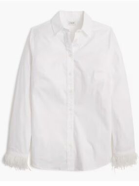 J. Crew Signature Fit White Feather Trimmed Button Up
